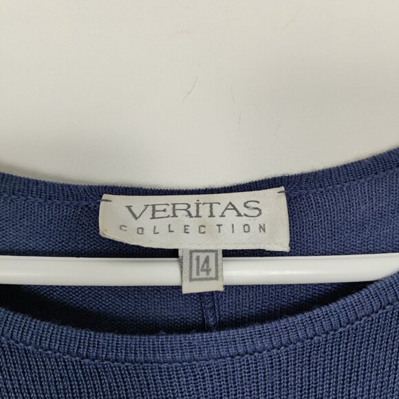 Veritas Women's Dress Size 14 Blue Wool Blend Maxi Crew Neck Lagenlook Modest - Picture 2 of 9